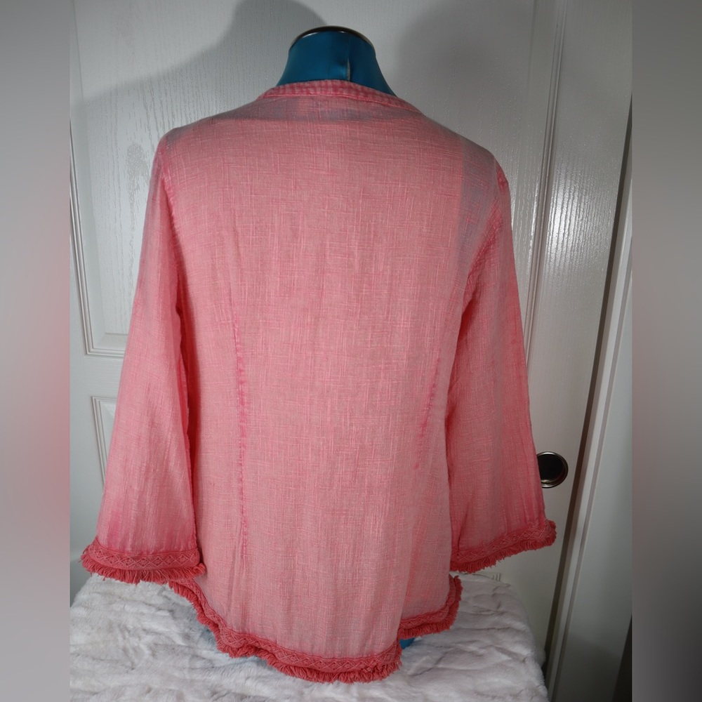 Soft Surroundings Coral Pink Embroidered Boho Tunic Top Mirror Fringe Small - Picture 12 of 16